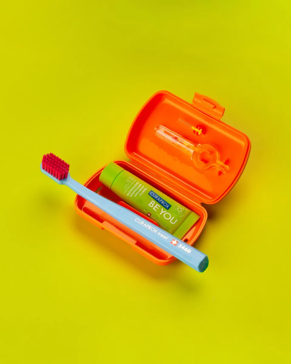 Orange Travel Toothbrush Set